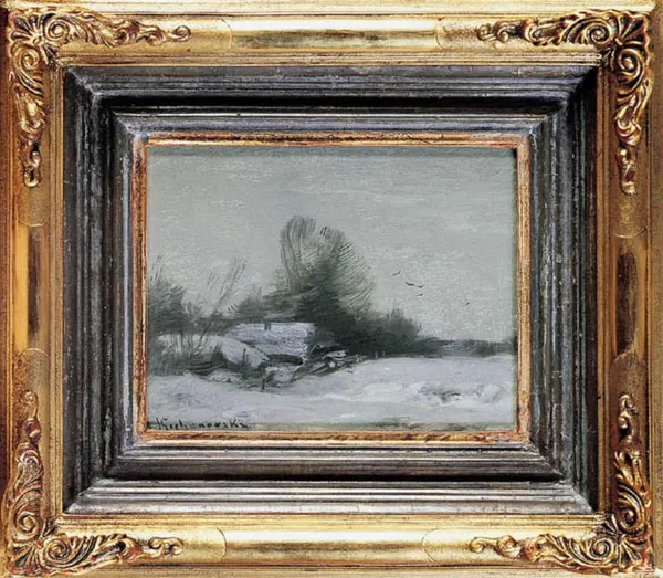 Roman Kochanowski, Pejzaż zimowy z chatą, ok. 1900