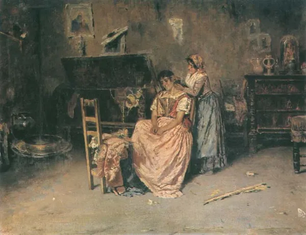 Autor nierozpoznany, Przymierzanie kolczyków