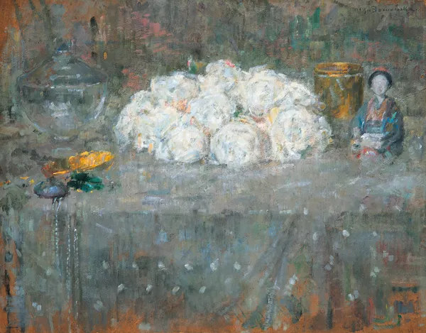 Olga Boznańska, Martwa natura z białymi kwiatami, wazą i  ...