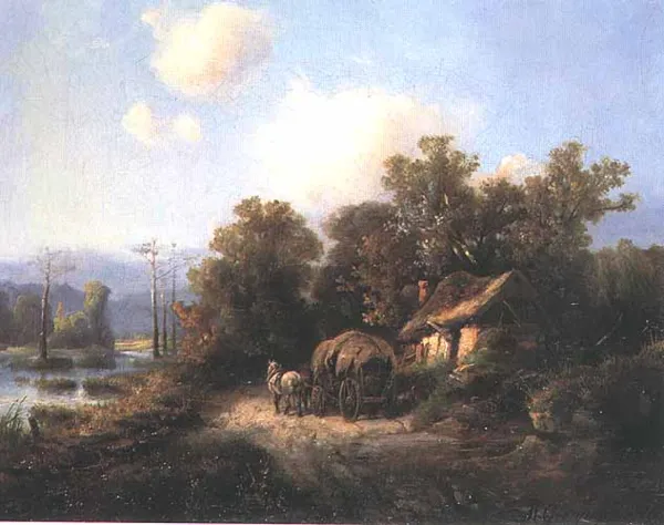 Maksymilian Gierymski, Krajobraz z chatą i zaprzęgiem