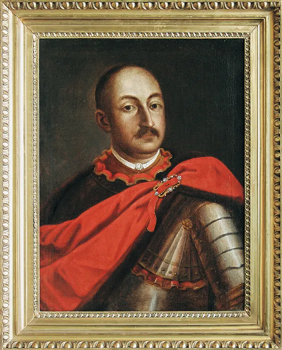 Autor nierozpoznany, SZLACHCIC W ZBROI I CZERWONYM PŁASZCZU