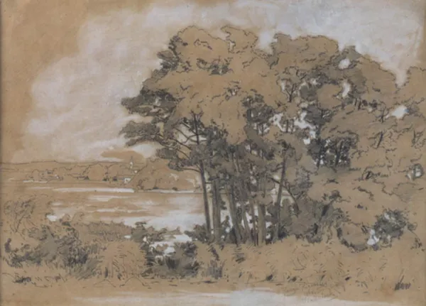 Władysław Aleksander Malecki, Pejzaż znad Chiemsee - Widok na Herreninsel, 1868