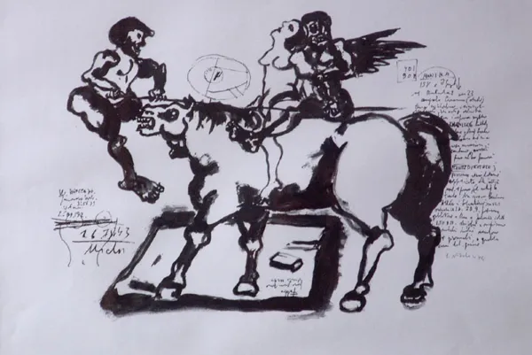 Autor nierozpoznany, Kompozycja z czarno - bialym koniem