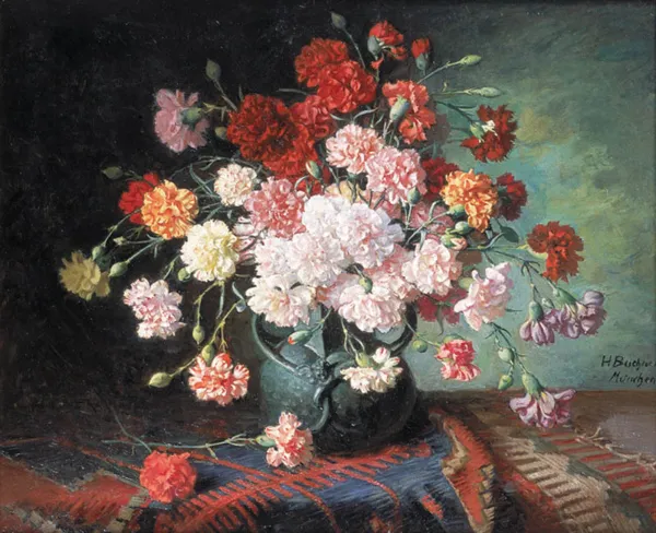 Hans Buchner, Różnobarwne goździki, ok. 1900