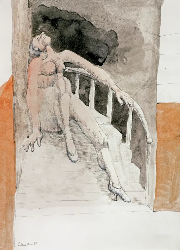 Jan Lebenstein, KOBIETA SIEDZĄCA NA SCHODACH, 1965