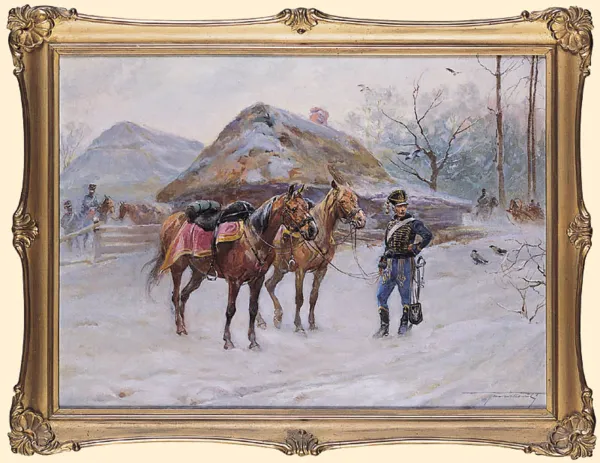 Antoni Trzeszczkowski, POSTÓJ HUZARÓW, lata 30. XX w.