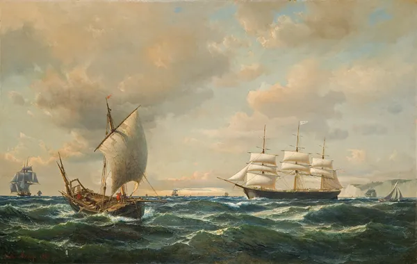 Daniel Hermann Anton  Melbye, ŻAGLOWCE U BRZEGÓW ANGLII, 1862