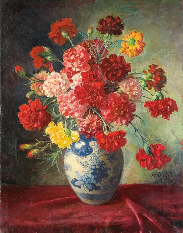 Hans Buchner, BUKIET GOŹDZIKÓW W WAZONIE