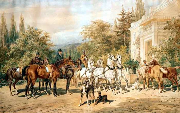 Juliusz Kossak, Przed pałacem w Krzeszowicach