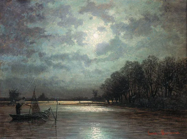 Ernst Hugo  Lorenz-Murowana, Rybak na łodzi przy świetle księ&#