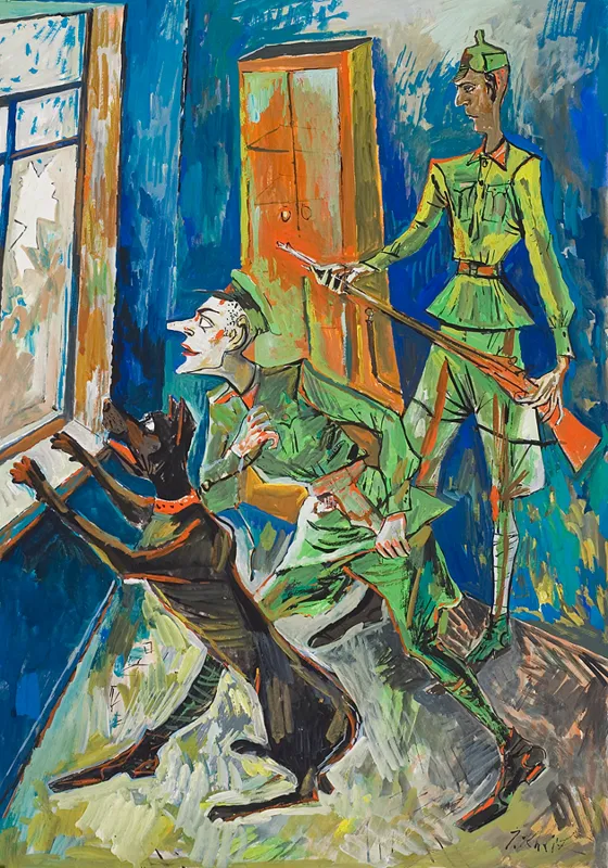 Iwan  Kulik, Scena z psem (projekt ilustracji)