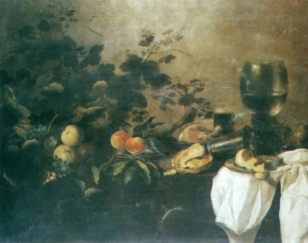 Pieter Claesz, Martwa natura z kielichem, szynką i owocami