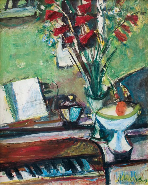 Zygmunt Menkes, MARTWA NATURA Z KLAWIATURĄ I WAZONEM KWIATÓW