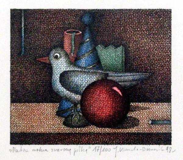 Joanna Wiszniewska-Domańska, Martwa natura z czerwoną piłką, 1998