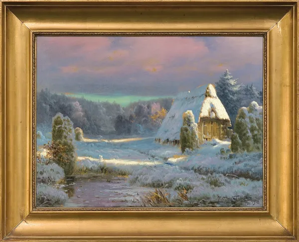 J Mück, STAJENKA W ŚNIEŻNYM KRAJOBRAZIE, 1918 