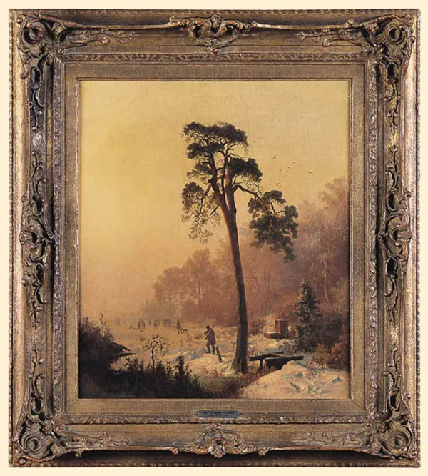 Theodor Blatterbauer, POLOWANIE W ZIMOWY PORANEK, 1864