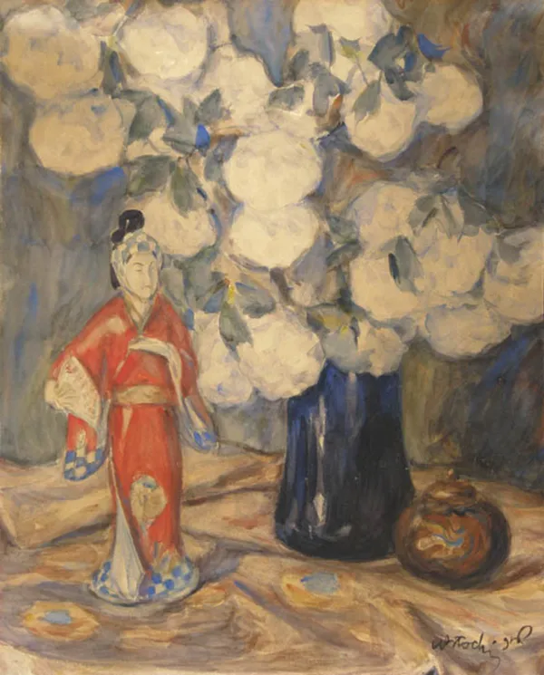 Włodzimierz Błocki, KWIATY I JAPOŃSKA FIGURKA, 1916