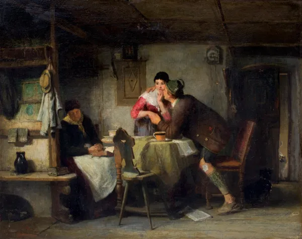 Friedrich  Ortlieb, SKRADZIONY POCAŁUNEK, ok. 1890