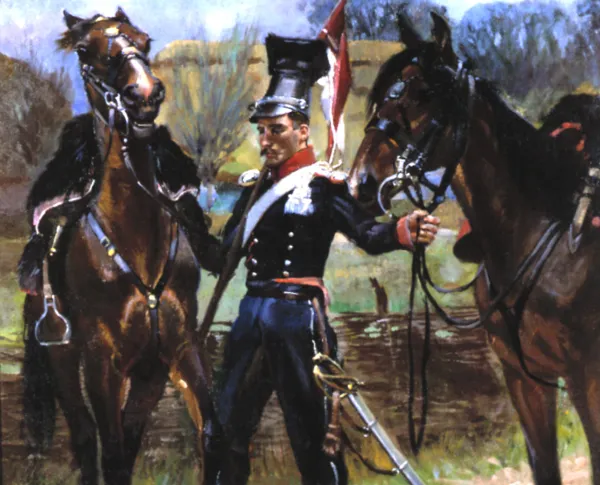 Jerzy Kossak, UŁAN Z DWOMA KOŃMI, ok. 1920