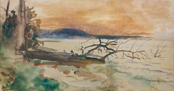 Józef Chełmoński, ZACHÓD SŁOŃCA NAD JEZIOREM ŚWITEŹ, 1898