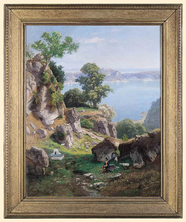 Carl Gustav  Rodde, PEJZAŻ WŁOSKI ZNAD JEZIORA NEMI, ok. 1870