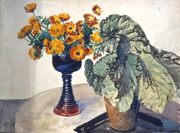 Leon Wyczółkowski, Nagietki i begonia, 1914