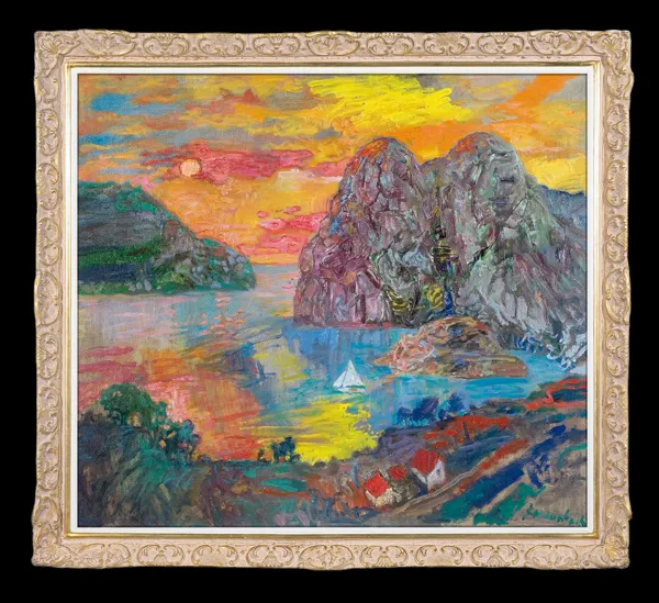 Jan Szancenbach, ZATOKA. PEJZAŻ NORWESKI Z ŻAGLÓWKĄ, 1996