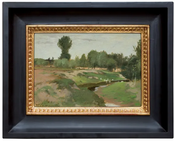 Roman Kochanowski, PEJZAŻ LETNI. GĘSI NAD WODĄ, ok. 1900