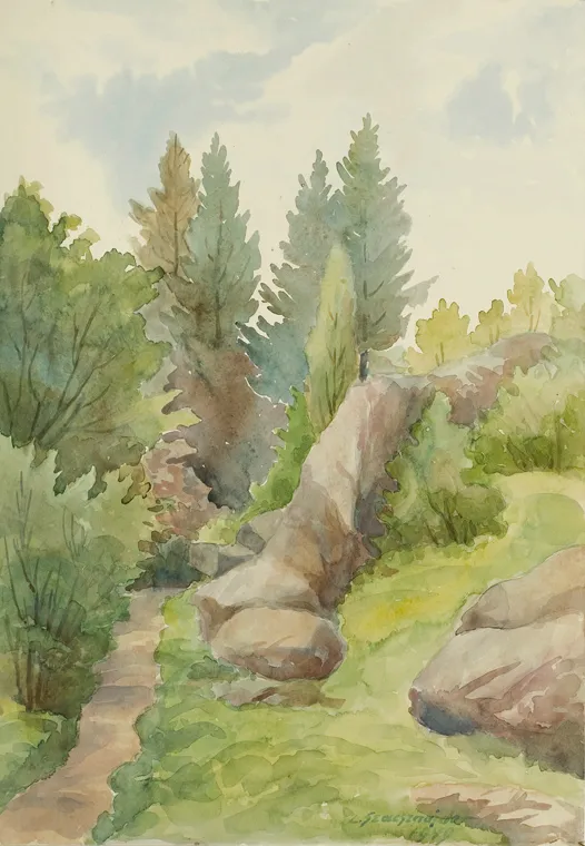 Leon  Szacsznajder (Szatzsznajder), PEJZAŻ ZE SKAŁAMI, 1949