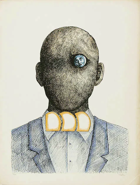 Roland Topor, Popiersie (rycina ze znakiem  Editions Marquet)