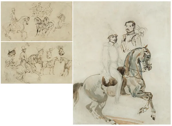 Piotr Michałowski, ŻOŁNIERZ NA KONIU I SZKIC POPIERSIA WOJSKOWEGO 