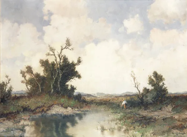 Ernst Bröcker, Pejzaż jesienny z wodą