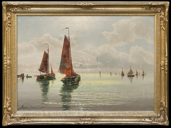 Ernst Hugo  Lorenz-Murowana, ŁODZIE RYBACKIE W POŁUDNIOWYM SŁOŃCU, 1945