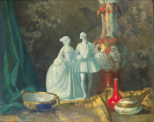 Max Durschke, Martwa natura z porcelanową figurką, ok. 1920