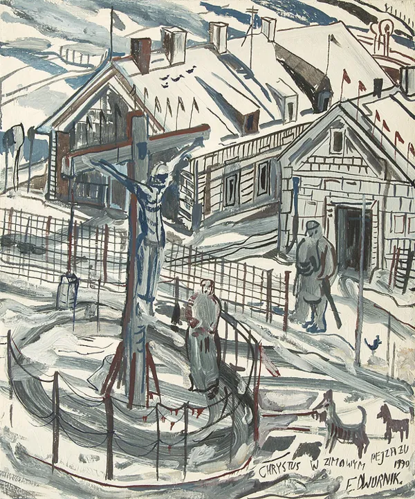 Edward Dwurnik, CHRYSTUS W ZIMOWYM PEJZAŻU, 1990
