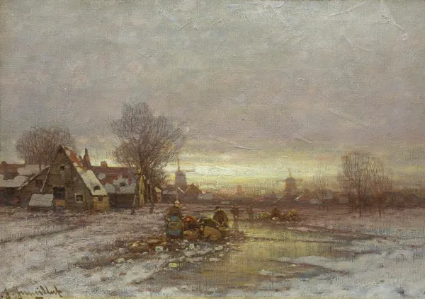 Johann Jungblut, ZIMOWY WIECZÓR W HOLENDERSKIEJ WIOSCE