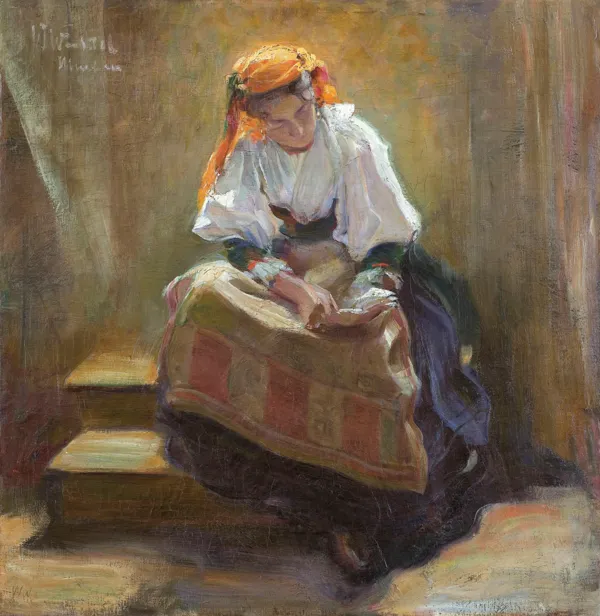 Wilhelm Wachtel, DZIEWCZYNA NAD KSIĄŻKĄ, ok. 1900 