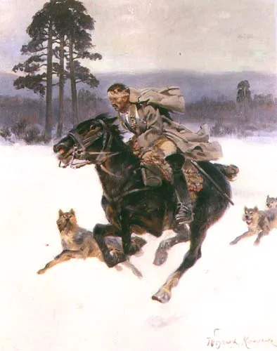 Wojciech Kossak, W ucieczce przed wilkami