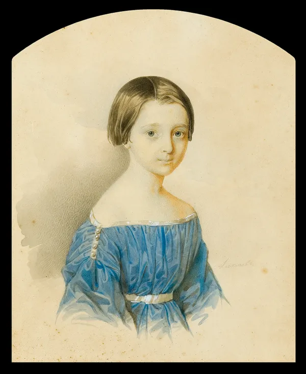 Mikołaj Michajłowicz Aleksiejew, PORTRET W NIEBIESKIEJ SUKIENCE, ok. 1840