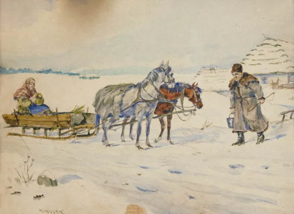 Karol Kossak, ZIMĄ NA WSI, ok. 1925