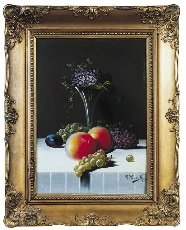 Hermann Koch, Martwa natura - Owoce i fiołki, ok. 1930