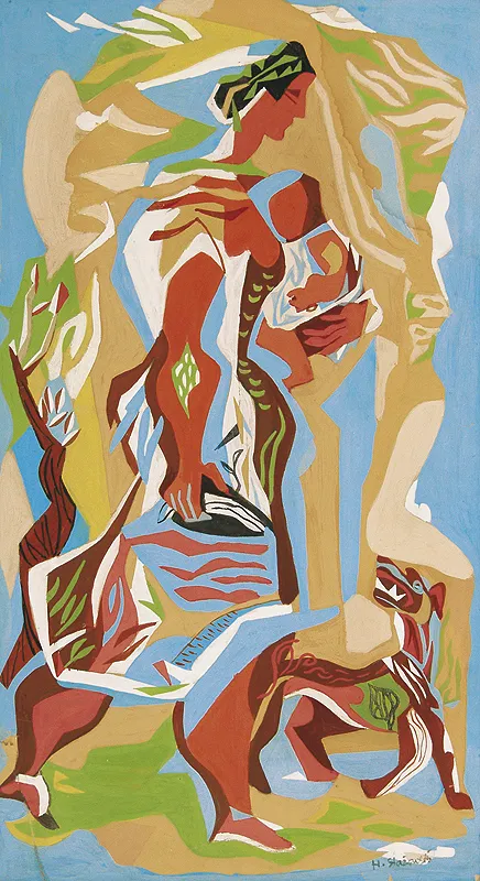 Henryk Stażewski, KOBIETA Z DZIECKIEM I PSEM, ok. 1948-50