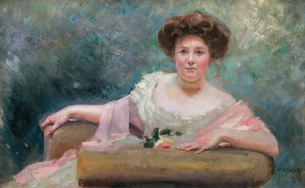 Wojciech Kossak, PORTRET PANI W FOTELU, 1909