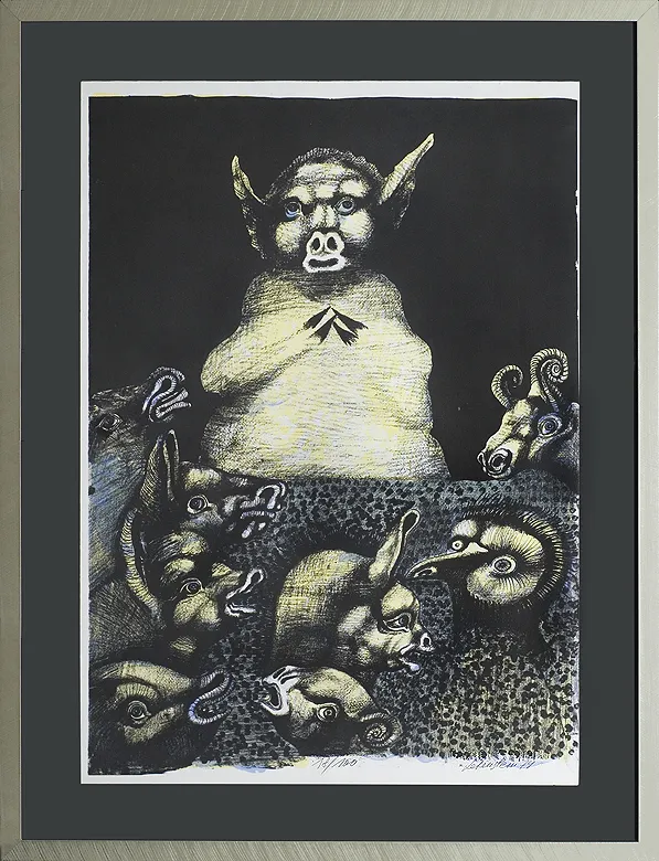 Jan Lebenstein, Ilustracja do Folwarku zwierzęcego Orwella, 1974