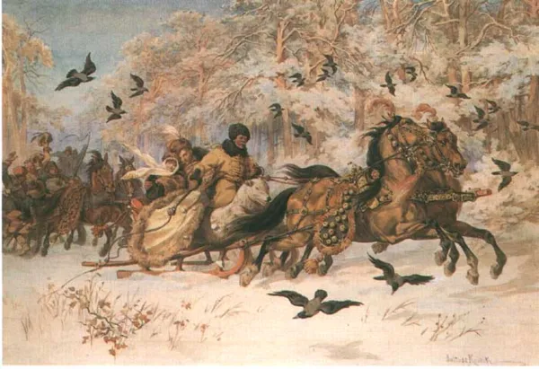 Juliusz Kossak, Oleńka i Kmicic na kuligu, 1885