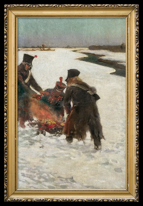 Wojciech Kossak, ŻOŁNIERZE NAPOLEOŃSCY PRZY OGNISKU, 1896 
