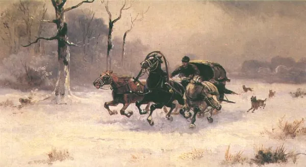 Autor nierozpoznany, Ucieczka przed wilkami