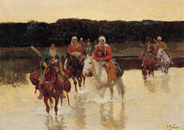 Franz Roubaud, Czerkiesi przeprawiający się przez rzekę, ok. 190