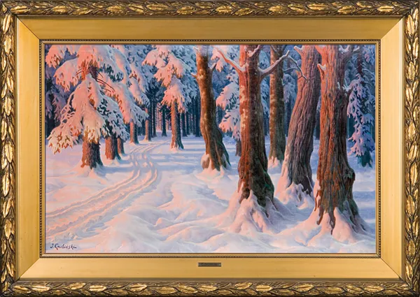 Jan Grubiński, LAS ZIMOWY O ZACHODZIE SŁOŃCA, ok. 1920