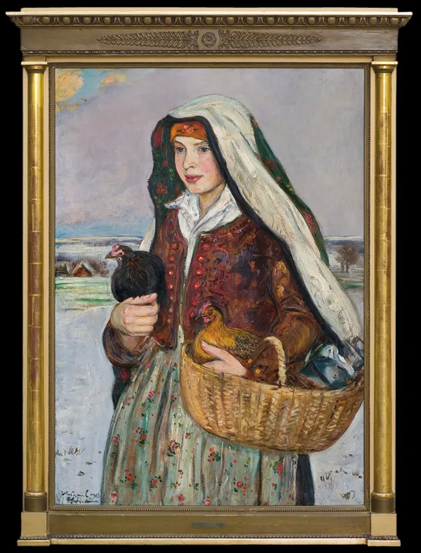 Vlastimil Hofman, NA TARG. DZIEWCZYNA NIOSĄCA KURY, 1923